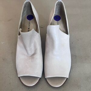 Lucky Brand Open Toe Chai Ankle Boots Muted Pink  Beige Leather Women’s US 8.5 M